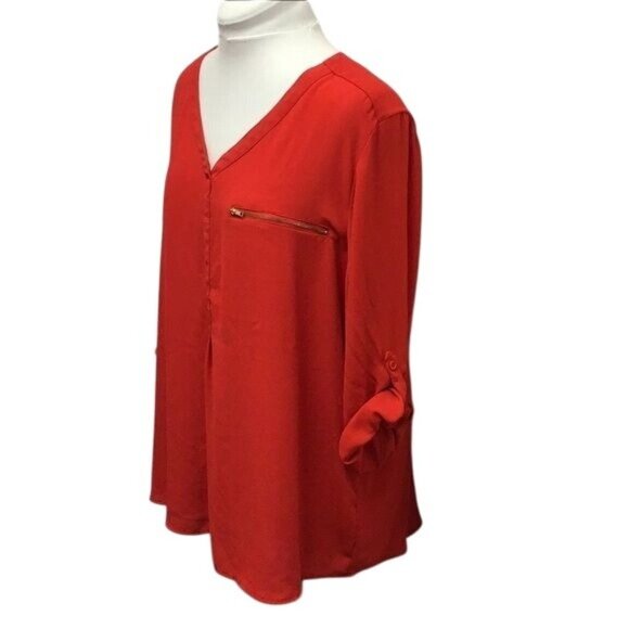 Roz & Ali Woman Plus Size Long Sleeve V Neck Blouse, Orange, size 3X - Picture 4 of 8